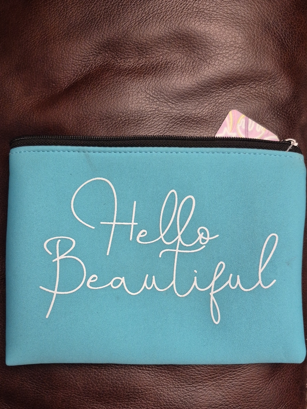 Greenbrier NWT Teal "Hello Beautiful" Makeup Clutch Bag